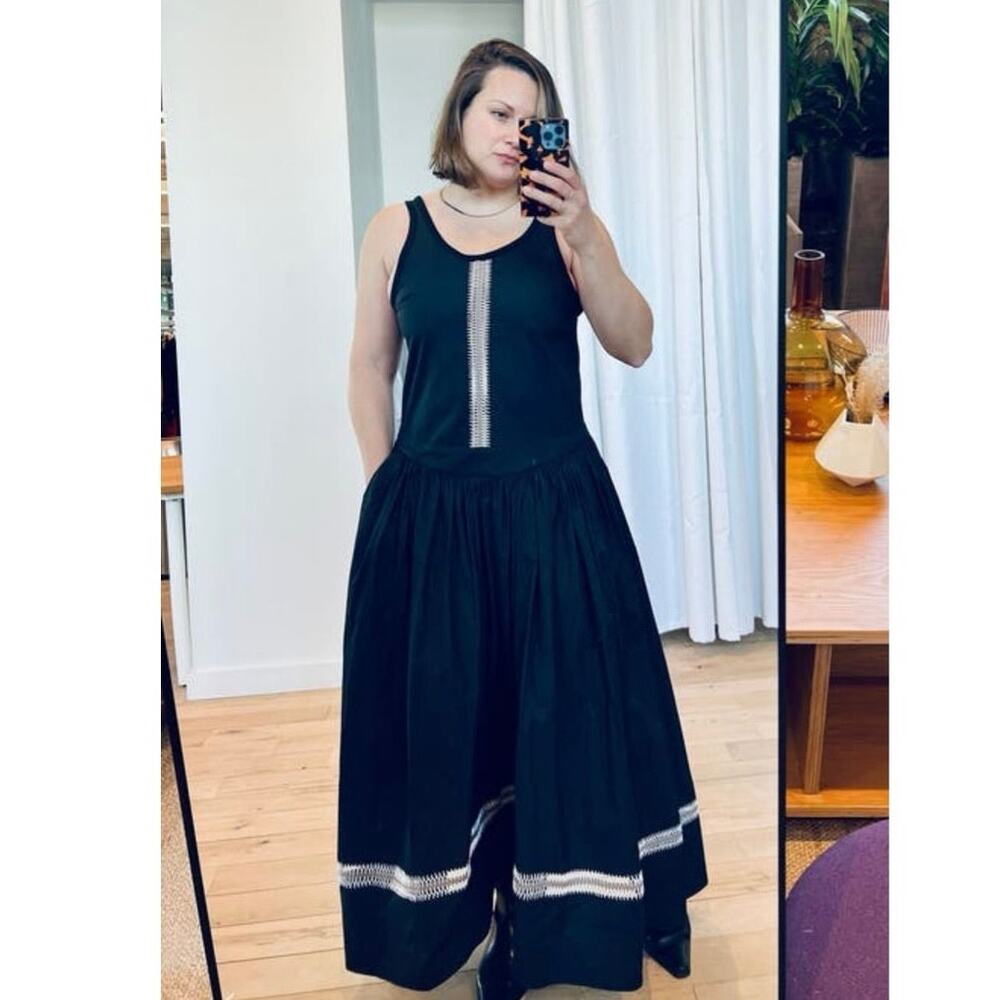DIOTIMA Black White Relaxed Silhouette Decorative Stitching Pocomania Gown sz S - Picture 13 of 13